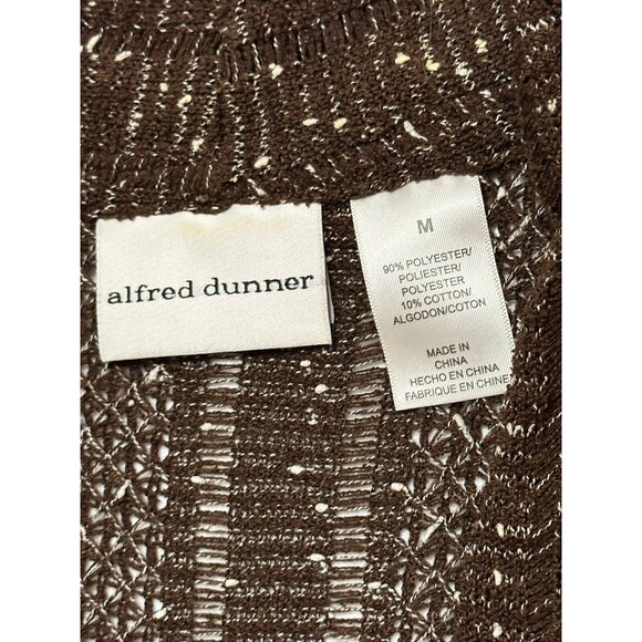 Alfred Dunner Brown Speckled Knit Open Front Cardigan Short Sleeve Tunic Top M - Picture 3 of 5